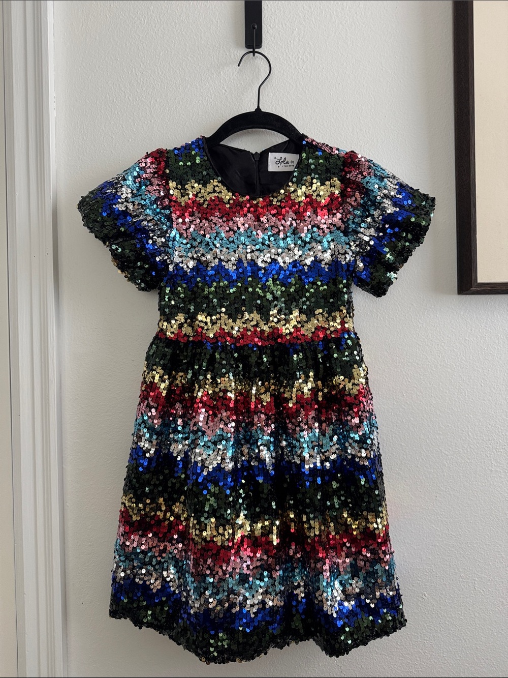 Lola + The Boys Multicolor Sequin Stripe Dress - Black, Red, Blue, Gold, Green